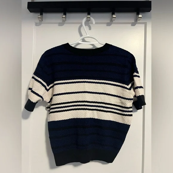 Uniqlo Popcorn Short-Sleeve Sweater | Blue/ White | Size M - Picture 2 of 3